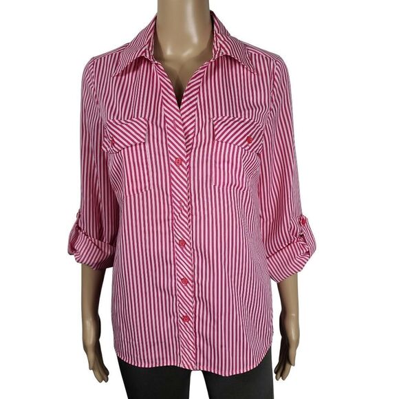 Notations Petite Pink and White Striped Blouse - Picture 2 of 7